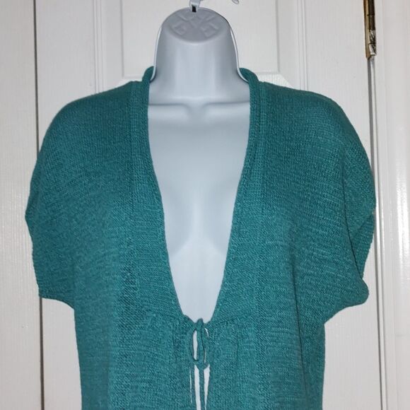August Silk bluish turquoise tie front cardigan Sz S - Picture 3 of 5